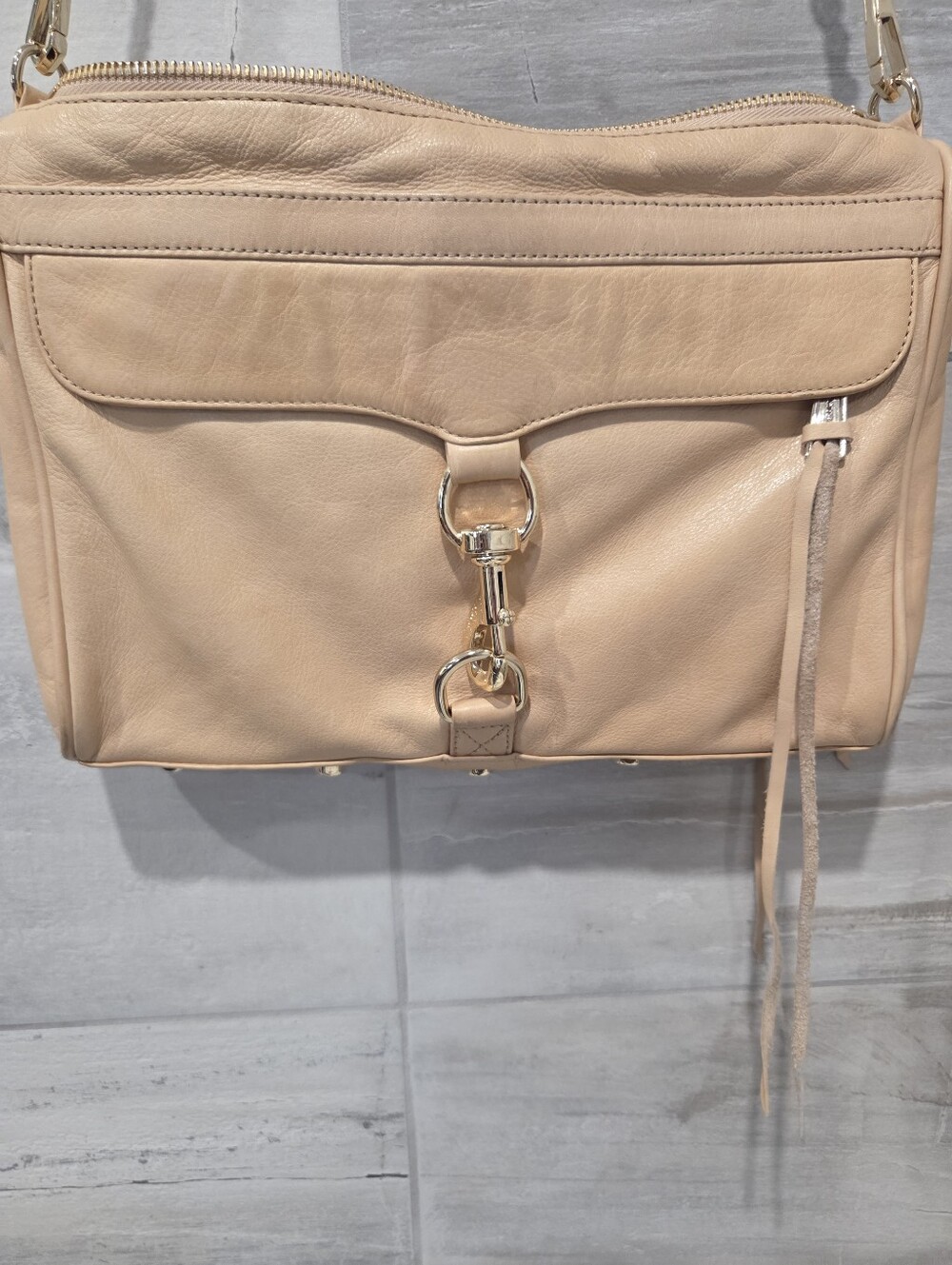 Rebecca Minkoff M.A.C. Leather Crossbody Clutch Bag - Beige / Gold